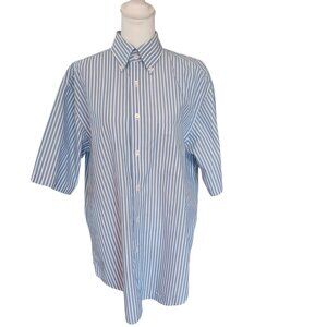Turnbury blue and white striped short sleeved crisp cotton shirt men's size L